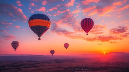 Fototapeta premium Magnificent Hot Air Balloons Soaring at Sunrise