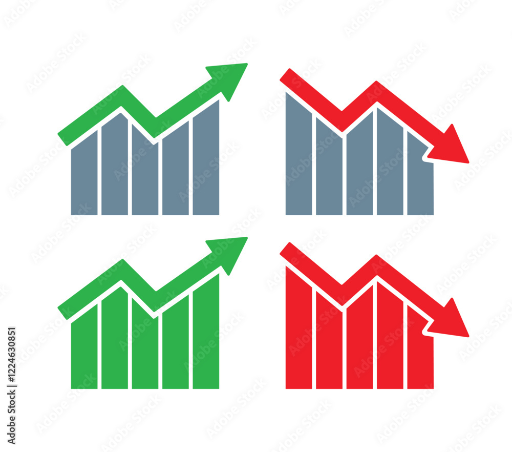 Aufkleber graph going up and down sign with green and red arrows vector. flat design vector illustration conce