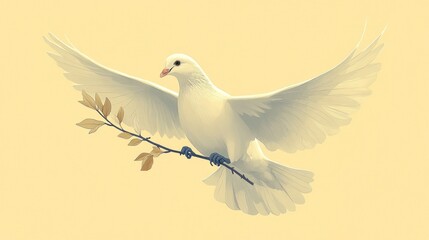 Obraz premium White dove, olive branch, peace symbol, flying.