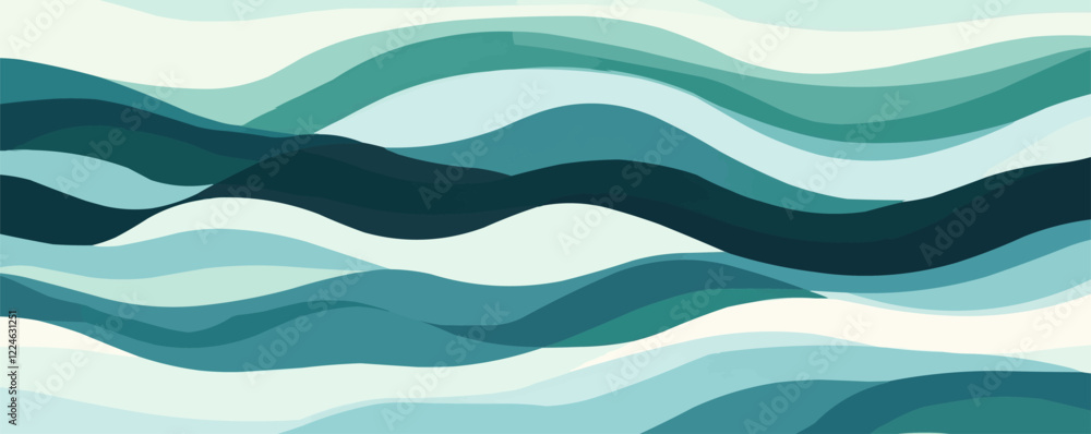 Poster abstract wave pattern vector with turquoise and teal tones.