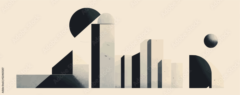 Poster minimalist abstract building vector art with geometric shapes.