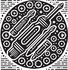 Black Multi-bit Screwdriver Silhouette Vector, High Quality Illustration on White Background