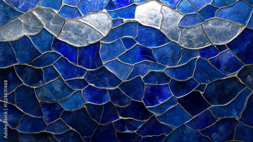 Aufkleber abstract mosaic background with intricate tile patterns in shades of cobalt blue and silver