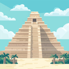 Ancient pyramid vector art with clear sky and palm trees.