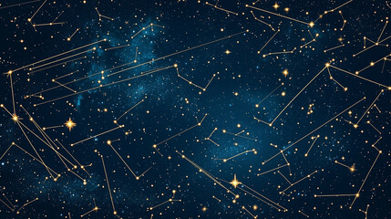 Fototapeta premium Dark Blue Cosmic Background with Gold Glitter Stars