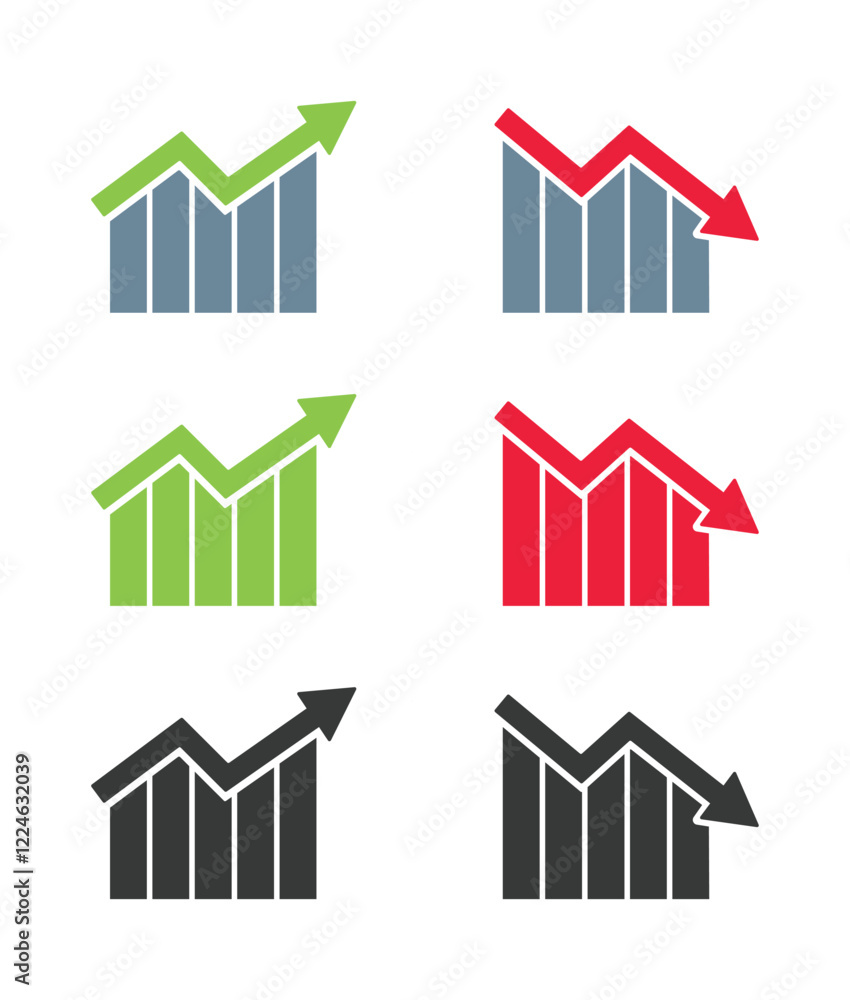 Aufkleber set of graph going up and down sign with green and red searrows vector. flat design vector illustrat
