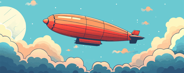 Vintage vector airship floating amongst serene clouds.