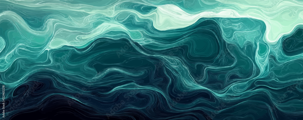 Poster abstract ocean waves vector with flowing turquoise patterns.
