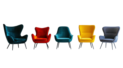 Colorful chairs set ideal for an office or meeting room, featuring a modern and comfortable design with transparent PNG background