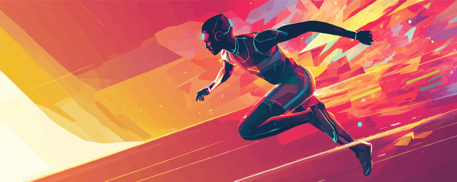 Dynamic futuristic runner vector art in vibrant colors.