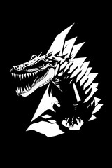 Fierce Dragon Stencil – Black & White Digital Art