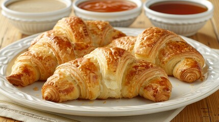 Delicious continental breakfast with fresh croissants, orange juice, and aromatic coffee