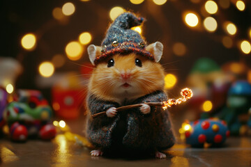 Guinea pig sorcerer conjuring magic with glowing effects