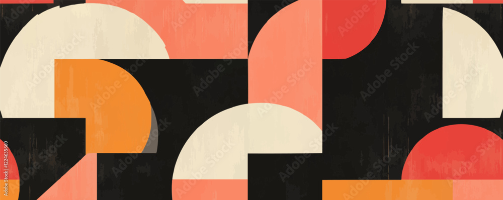 Aufkleber retro vector abstract geometric pattern with bold shapes and colors.