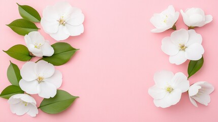 Naklejka premium Delicate White Blossoms on Pink Background Spring Floral Design