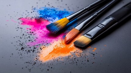 Vibrant Hues: Three Paintbrushes on a Canvas of Color