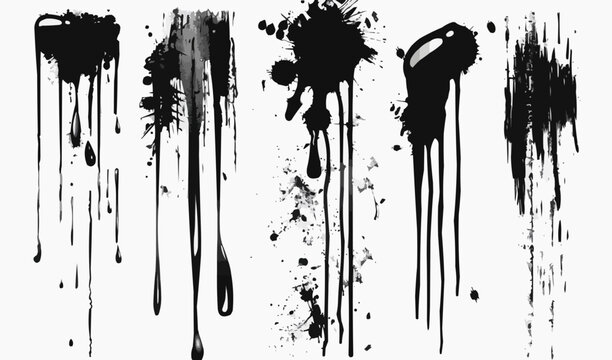 Black ink drips and splatters vector art design.