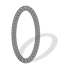 Oval decorative frame. Greek key border. Classical ornament shape. Black and white vector.