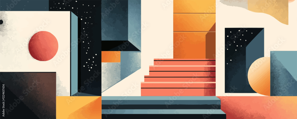 Poster modern geometric vector art with abstract shapes and structures.