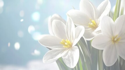 Naklejka premium Delicate White Spring Flowers in Soft Light
