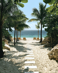Path to sand beach and ocean at tropical island