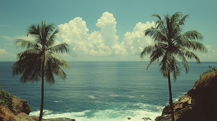 Tropical beach with palm trees and clear blue water