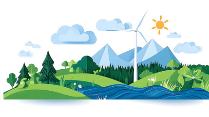 Obraz premium Wind Turbine Featuring a Sustainable and Renewable Energy Concept flat illustration. Earth Day