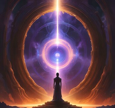 Illustration of glowing portal in new dimension.
