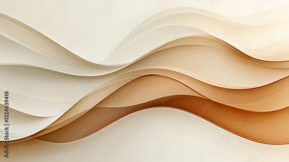 Poster minimalistic abstract background with simple curved shapes in muted earth tones on a white backdrop