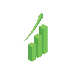 Green diagram with an arrow up, isometric icon.