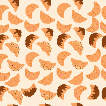 Seamless pattern of different hand drawn croissants