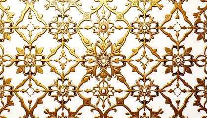 Intricate Gold Floral Design on White Background