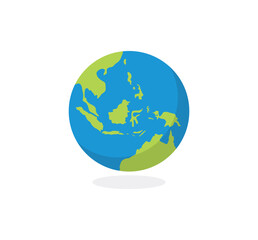 Globe Indonesia. Globe earth isolated on white background. Flat Earth Planet icon. Vector illustration.