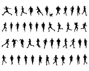 Black silhouettes of runners on a white background