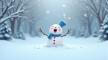 Fototapeta premium Happy Snowman in Winter Wonderland