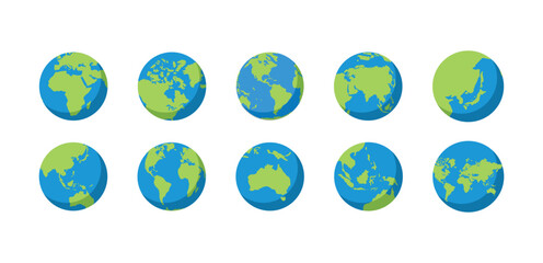 Set globe earth isolated on white background. Flat Earth Planet icon. Vector illustration.