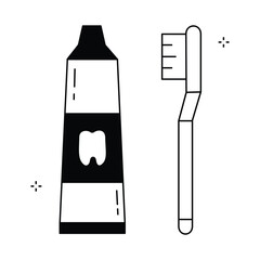 Toothbrush and Toothpaste Vector Icon Design