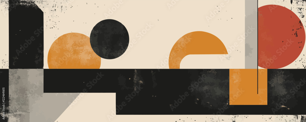 Poster Retro vector geometric abstract art with distressed texture.