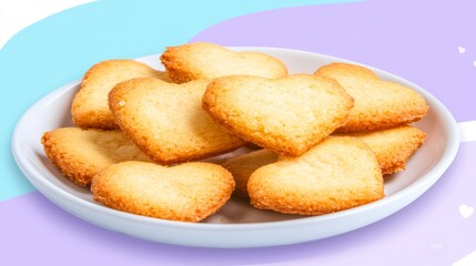 Delicious Heart-Shaped Cookies on Plate, Pastel Background