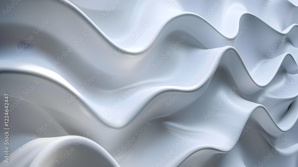 Poster a close-up of a smooth, wavy surface in white, creating a fluid and dynamic texture.