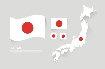 Japan map and flag on isolated, vector illustration, flat style.