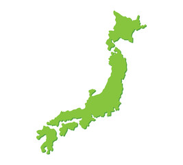 Flat vector illustration of Japan map in solid green