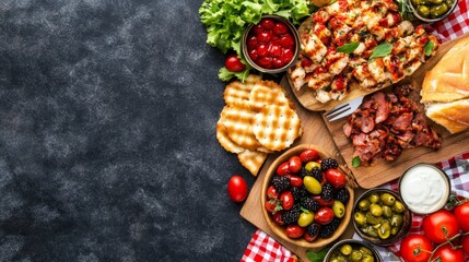 Fototapeta premium Delicious Mediterranean Food Platter with Grilled Chicken and Olives