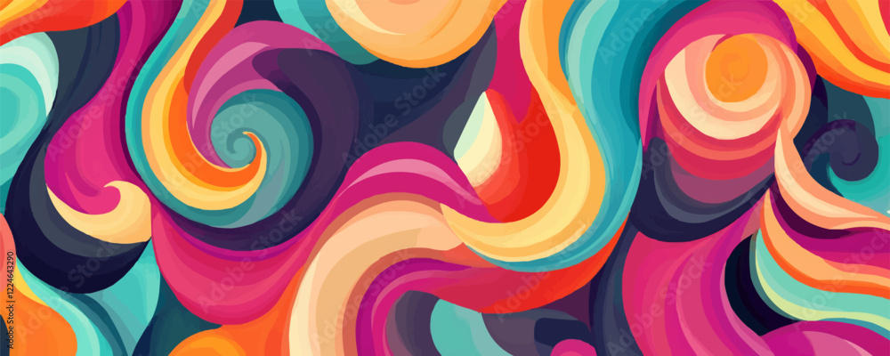 Poster vibrant swirling vector abstract background with colorful waves.