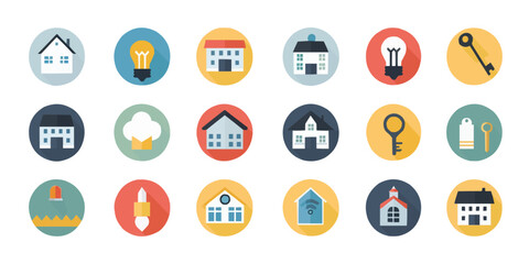 Vector icons set: home and tools with long shadows.