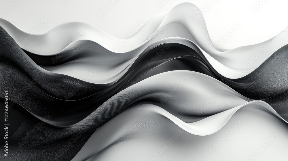 Poster minimalistic background with smooth black and white waves forming an abstract yet simple design
