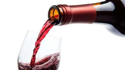 Pouring Red Wine: Rich, ruby red wine pours gracefully into a crystal glass, showcasing its vibrant color and enticing aroma. The image is clean and simple.