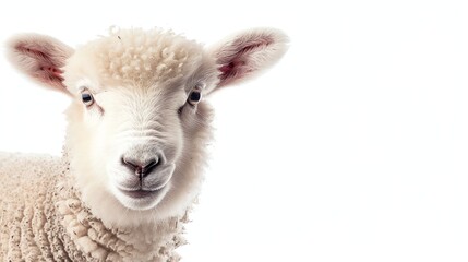 A cute lamb looks directly at the camera.