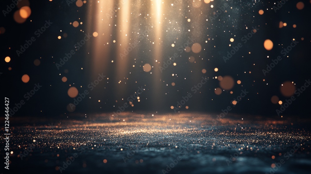Poster minimalistic dark background with faint golden sparkles scattered subtly, adding a touch of luxury