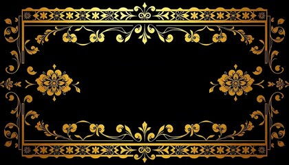 Elegant Gold Floral Frame Design On Black Background